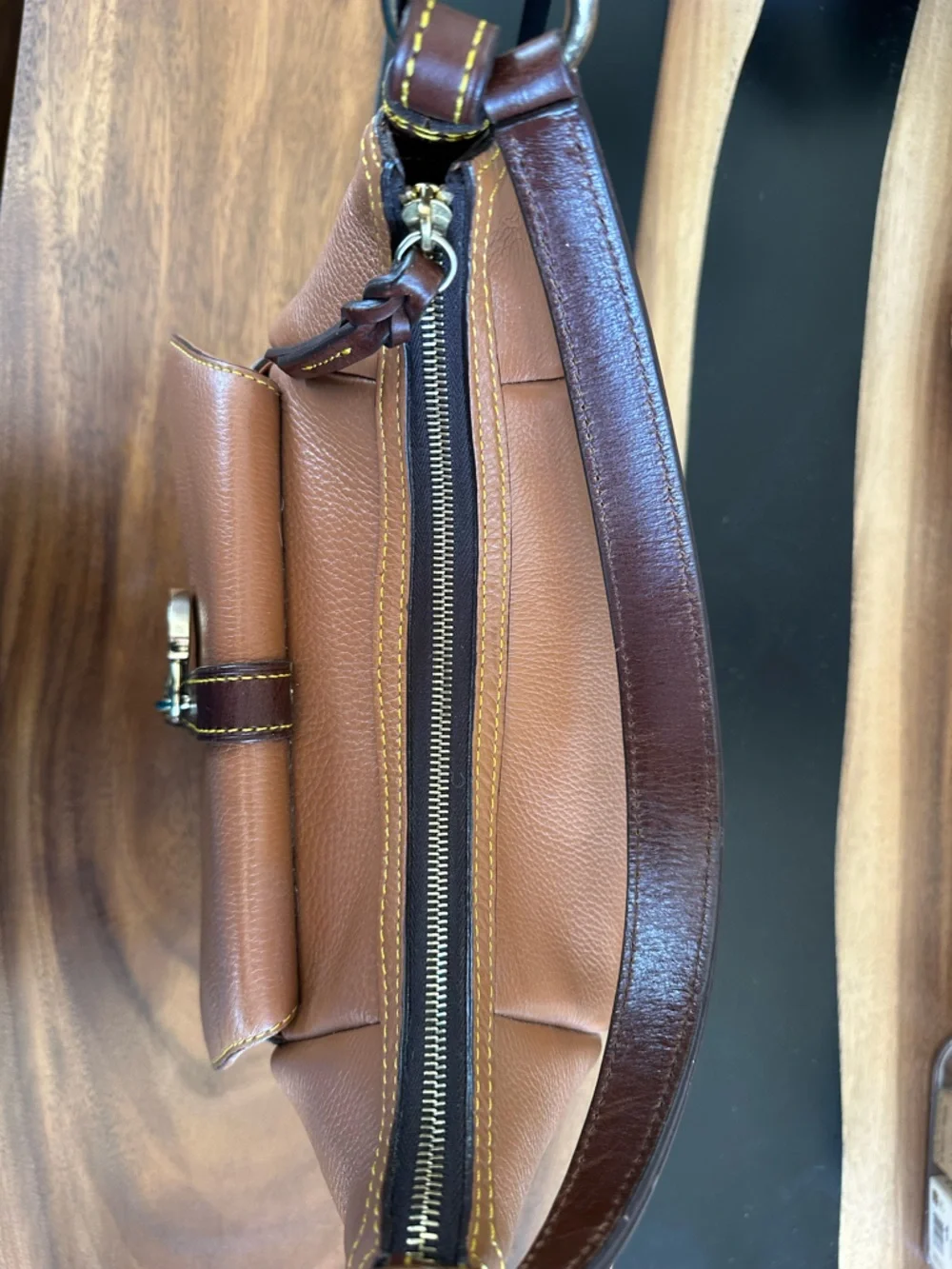 Dooney & Bourke Pebbled Leather Shoulder Bag Brown Tan Hobo Lock Logo Purse $398 - Picture 4 of 9
